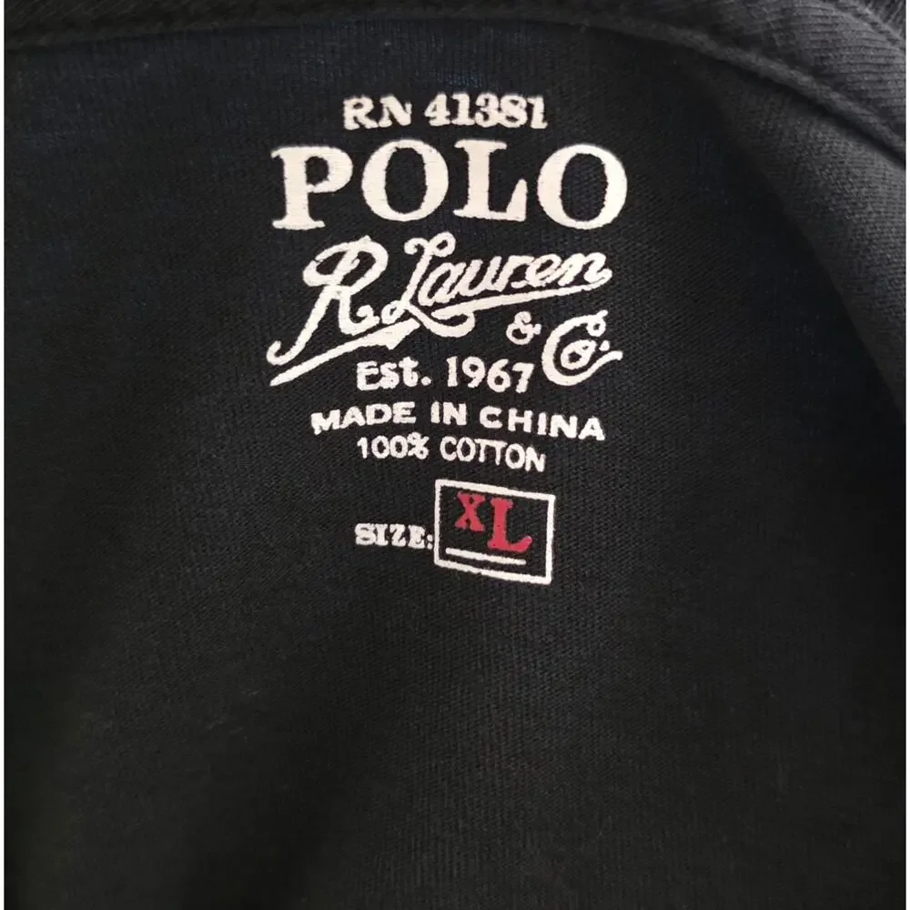 Polo Ralph Lauren Long Sleeve Shirt Mens XL Black Red Pony Logo Cotton Crew Neck